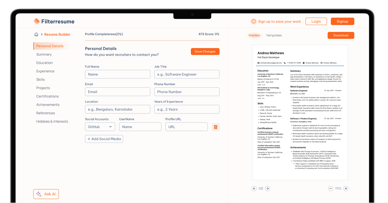 filterresume-resumebuilder-demo